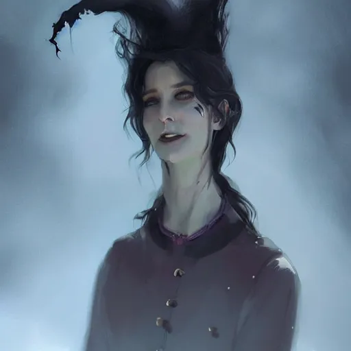 Image similar to american comedian doug stanhope as a vampire witch in the style of greg rutkowski, makoto shinkai, trending on artstation, character design, concept art, similar face, highly detailed, long black hair, portrait, digital art