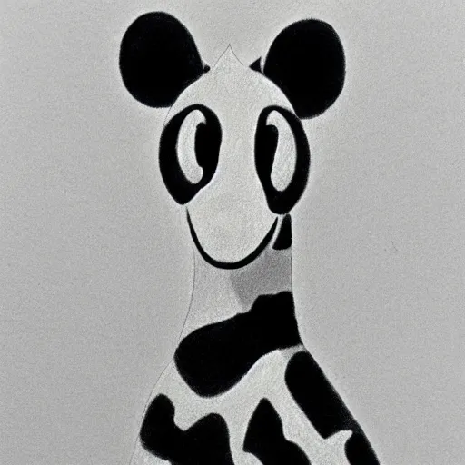 Image similar to drawing from 1 9 2 0's disney animation, white paper, black & white, panda giraffe