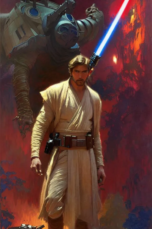 Prompt: attractive man, star wars, cool colors, painting by gaston bussiere, craig mullins, greg rutkowski, alphonse mucha