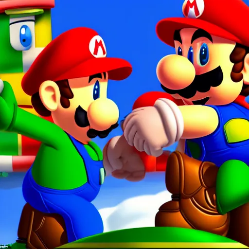 Prompt: Mario killing Luigi. Highly detailed. Digital art. 4K.