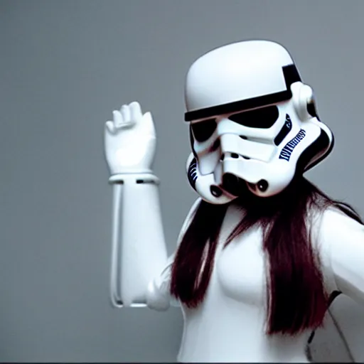 Prompt: christina ricci as a stormtrooper, taking her helmet off