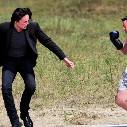 Image similar to Keanu reeves fights elon musk boxing