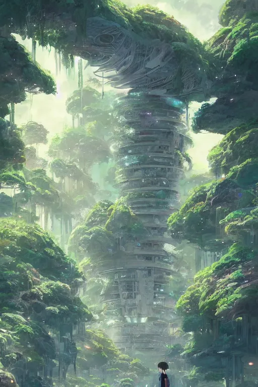 Image similar to portrait of cascading multi level botanical garden spaceship, illustration, concept art, anime, key visual, trending, pixiv, fanbox, by wlop, greg rutkowski, makoto shinkai, studio ghibli, kyoto animation, toon shading, cel shading, vaporwave,