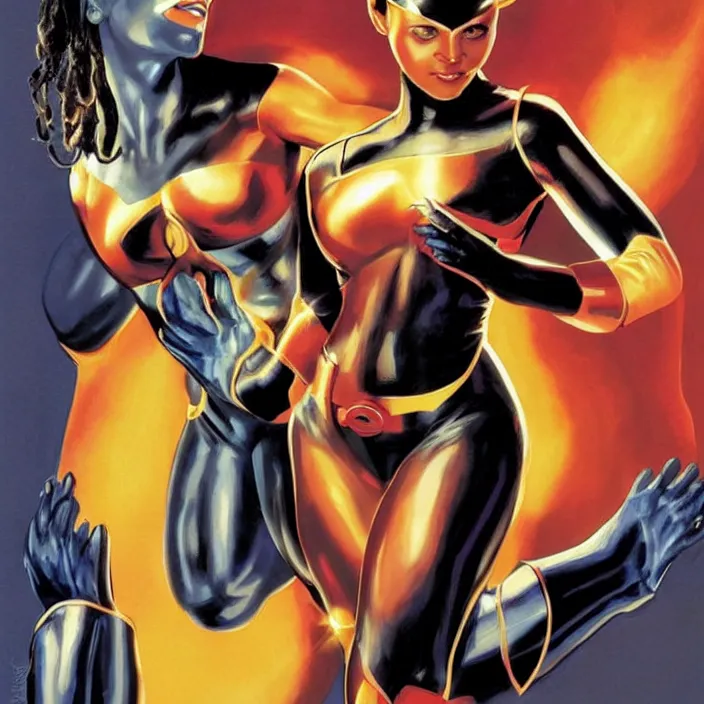 Image similar to sade adu as cyclops from x-men, painting by alex ross,