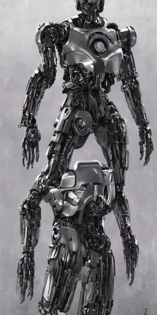 Image similar to portrait of willem dafoe as tinman, cyborg, borg, android, strogg, face of a man, body of a robot, droid, robocop, cable, victor stone, ultron, terminator, machine, flesh, quake, doom demon, wolfenstein, monster, symmetry, symmetrical, concept art by ruan jia and greg rutkowski