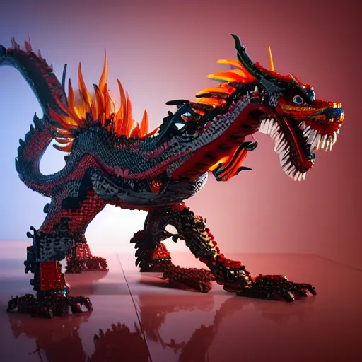 Image similar to A chinese dragon made of legos, octane render, zbrush, trending on artstation, 4k