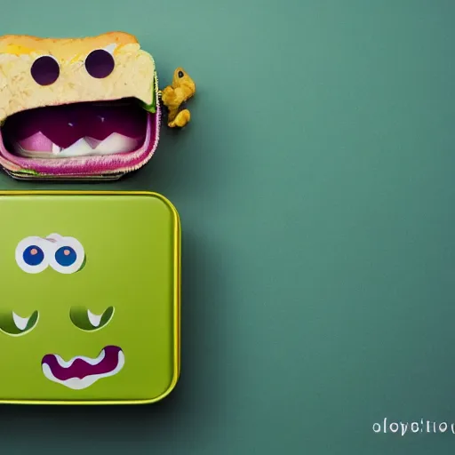 Image similar to cute monster in a lunch boxi, product photography, centered, studio lightning