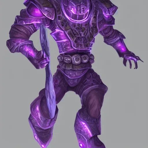 Image similar to purple glow coming off of ancient runic armored golem high detail, artstation, award winning masterpace