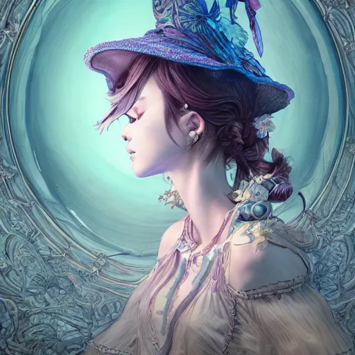 Image similar to the portrait of a blueberry that resembles an absurdly beautiful, graceful, elegant, sophisticated girl, an ultrafine hyperdetailed illustration by kim jung gi, irakli nadar, intricate linework, bright colors, octopath traveler, final fantasy, unreal engine 5 highly rendered, global illumination, radiant light, detailed and intricate environment