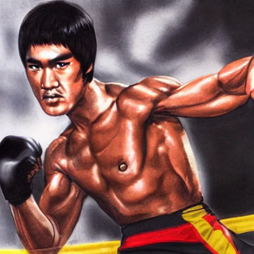 Prompt: Bruce Lee as a mma fighter, photorealistic