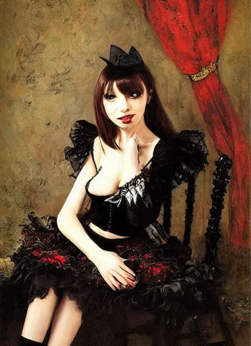 Prompt: misa amane, gothic dress. by rembrandt, ( ( konstantin razumov ) )