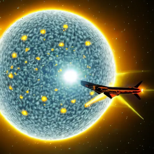 Image similar to human spaceship crashing into the sun