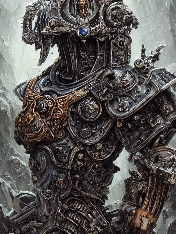 Image similar to art portrait of an undead space marine lich king, intricate detailed armour ,8k,by tristan eaton,Stanley Artgermm,Tom Bagshaw,Greg Rutkowski,Carne Griffiths, Ayami Kojima, Beksinski, Giger,trending on DeviantArt,face enhance,hyper detailed,minimalist,cybernetic, android, blade runner,full of colour,