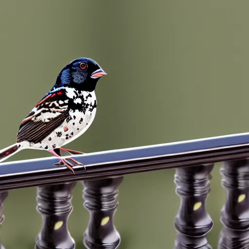 Image similar to a spotted towhee sitting on a marble balcony railing, vector graphic, six colors