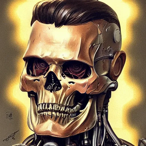 Prompt: joseph stalin as heavily damaged t - 8 0 0 skeleton cyborg terminator, highly detailed, digital painting, artstation, concept art, matte, sharp focus, illustration, art by artgerm and greg rutkowski and alphonse mucha