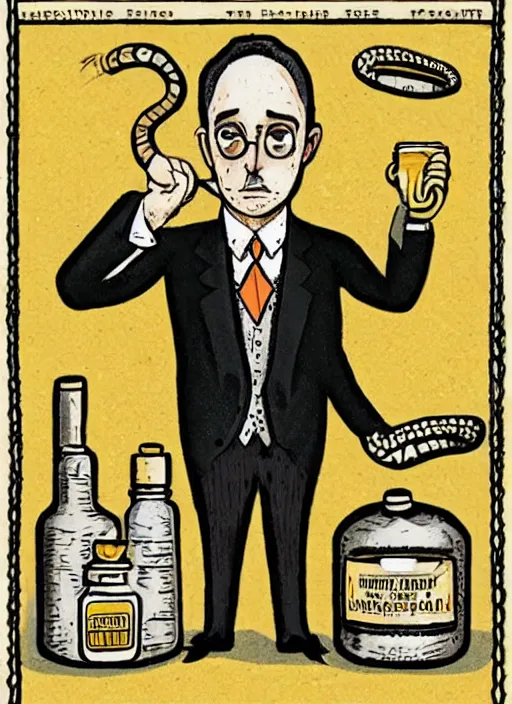 Image similar to portrait of a snake oil salesman by Paolo Eleuteri Serpieri, it idn't greasy