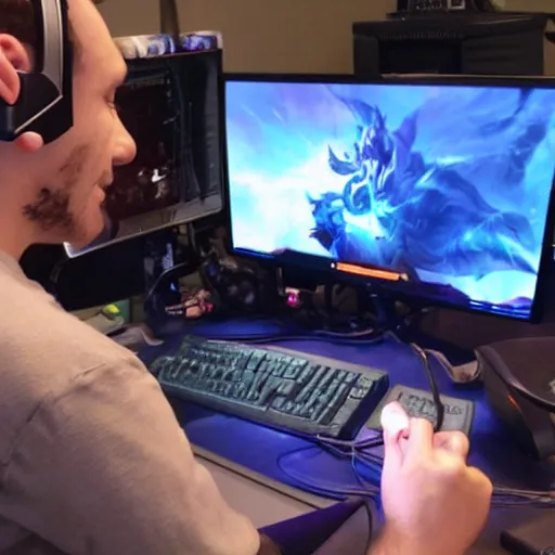 Image similar to disabled man playing league of legends with facecam