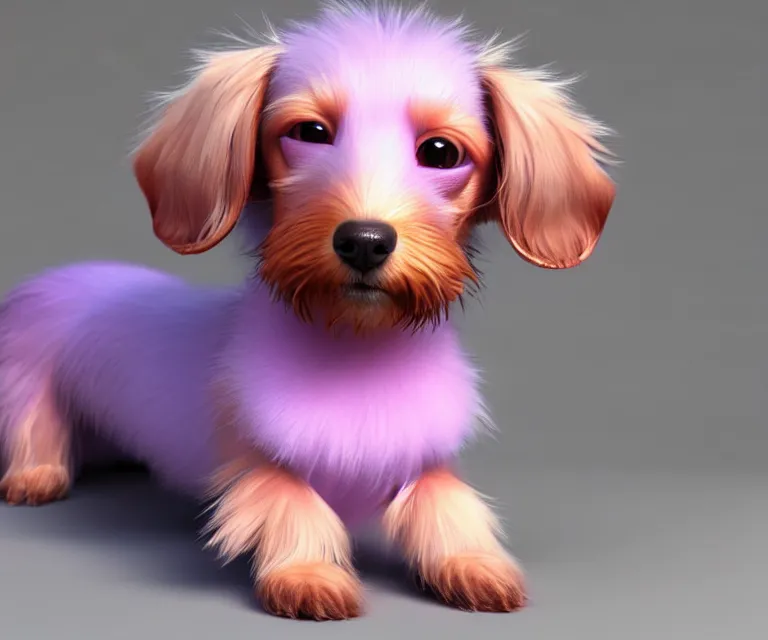 Prompt: high quality 3 d render hyperrealist very cute multipastel very fluffy dachshund, vray, smooth in the background, artstation, ultra detailed, octane render