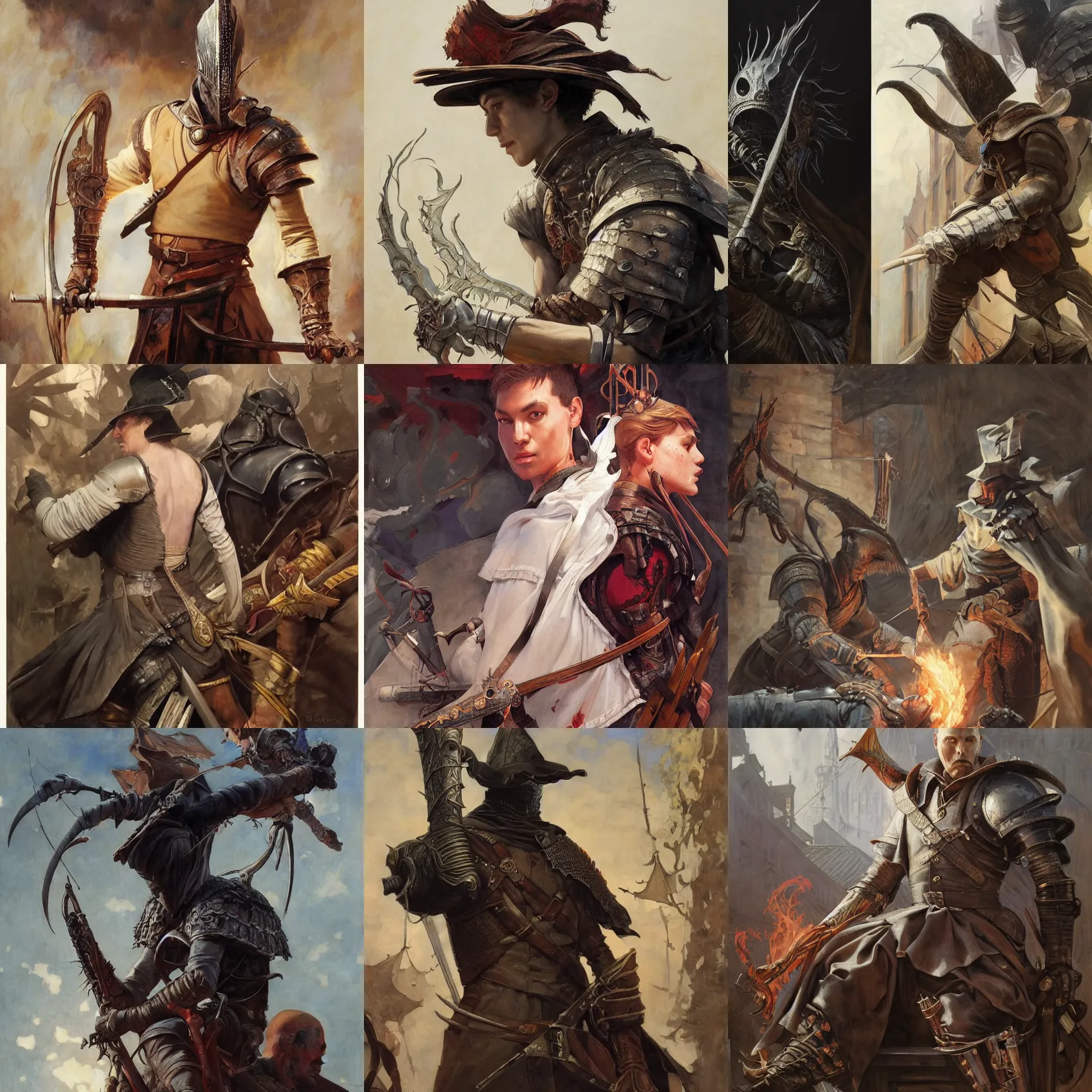 Prompt: painting by ignacio diaz olano and jacek malczewski and edgar maxence and rhads and leyendecker. dark souls and bloodborne