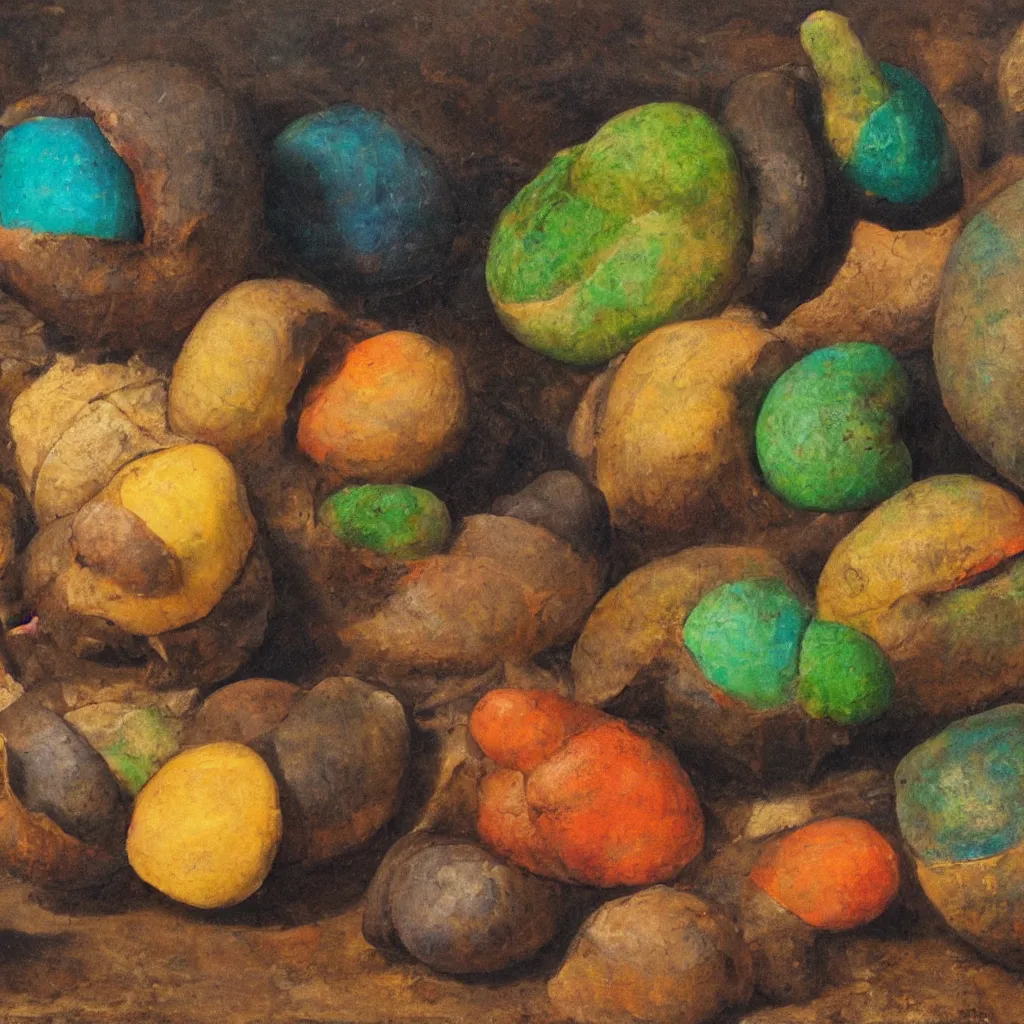 Image similar to a colorful painting of a coco de mer