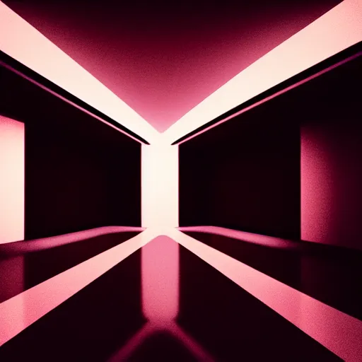 Image similar to noisy photograph of a retrofuturist liminal space, dark pit, deformations, minimalist, cinematic, soft vintage glow, unreal engine