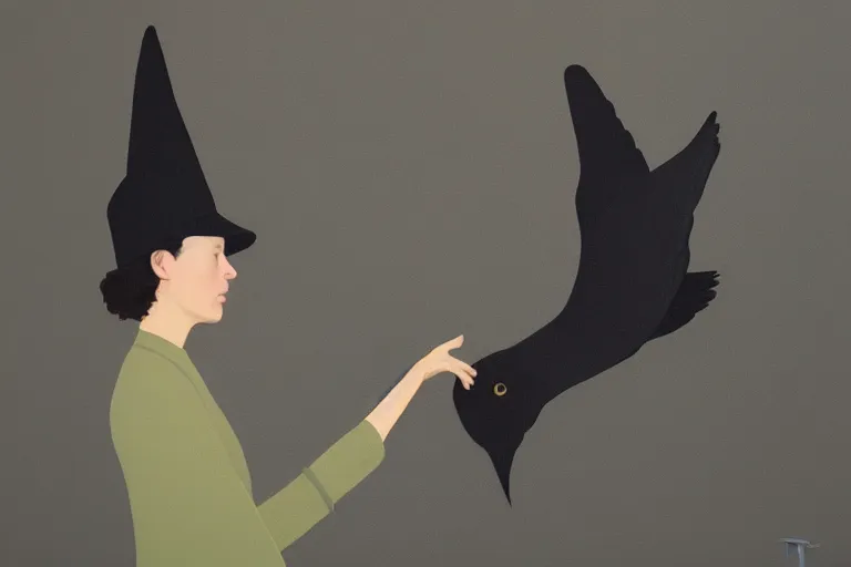 Image similar to young a woman with a raven - shaped hat artwork by tim eitel