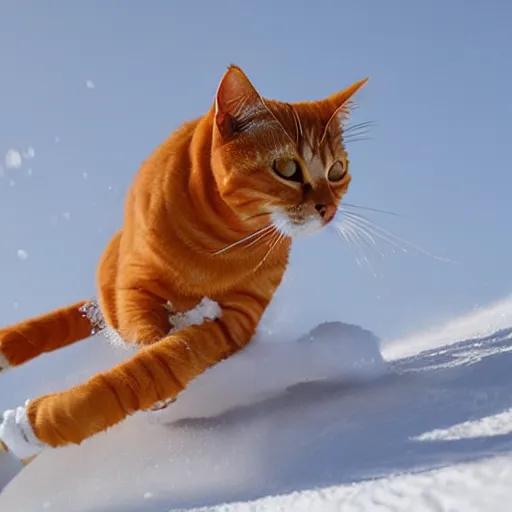 Image similar to a plain orange tabby cat skiing