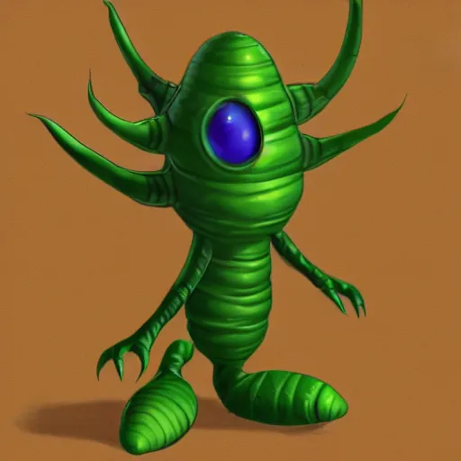 Image similar to a character concept art of an alien that looks like a pickle