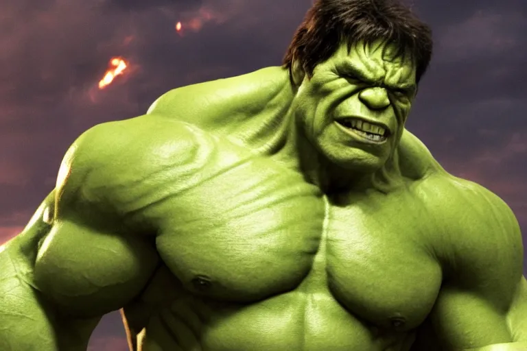 Image similar to film still of Lou Ferrigno as hulk in avengers infinity war, 4k