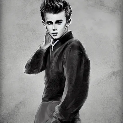 Image similar to a highly detailed epic cinematic concept art CG render digital painting artwork costume design: young James Dean as a well-kept neat perfect formal student in a 1950s USSR school uniform. By WLOP, Stanley Artgerm Lau, Ruan Jia and Fenghua Zhong, trending on ArtStation, made in Maya, Blender and Photoshop, octane render, excellent composition, cinematic atmosphere, dynamic dramatic cinematic lighting, aesthetic, very inspirational, arthouse