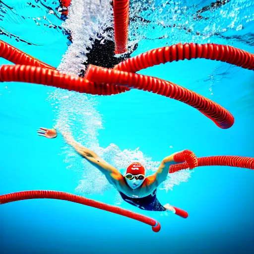 Image similar to uhd photo of olympic swimmers swimming in spaghetti, uhd hyperdetailed photography