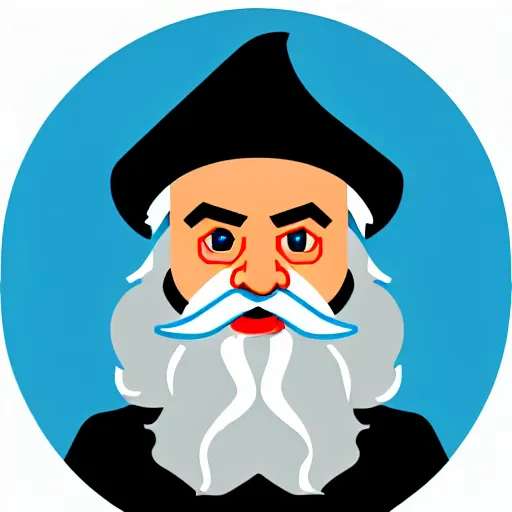 Prompt: karl marx wizard pondering his orb, discord emoji, 2 d, flat, coherent, orthographic, transparent background, svg