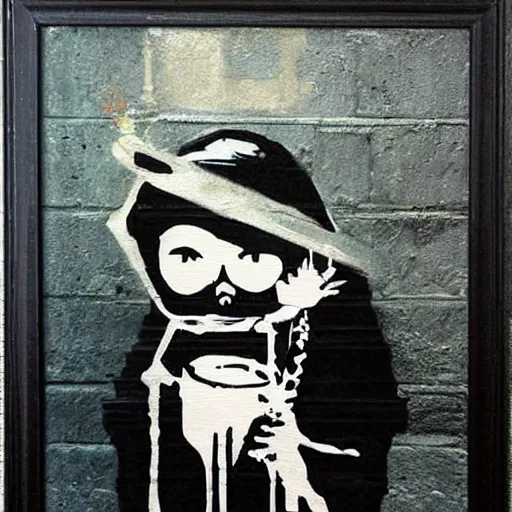 Prompt: banksy art addict painting on canvas