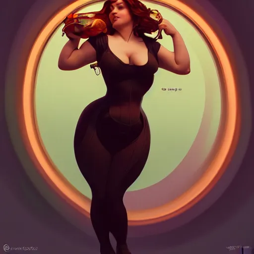 Image similar to curvy woman with a bundt cake halo, digital art, cinematic, concept art, 8k, painting, imaginefx, cgsociety, art nouveau, Alphonse Mucha, trending on artstation, wide shot, full shot