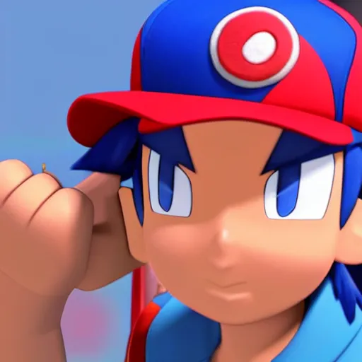 Prompt: 3 d render of ash ketchum, in the background pallet town