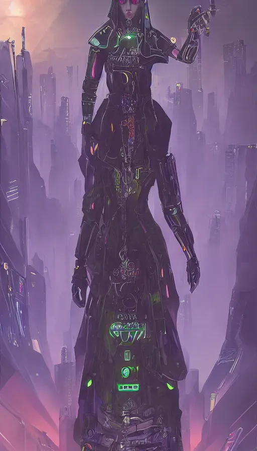 Image similar to a tarot card of the empress, cyberpunk themed art, concept art