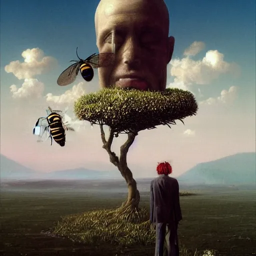 Image similar to hyperrealistic surrealism, David Friedrich, award winning masterpiece with incredible details, Zhang Kechun, a surreal vaporwave vaporwave vaporwave vaporwave vaporwave painting by Thomas Cole of a cyberpunk bee, highly detailed, trending on ArtStation