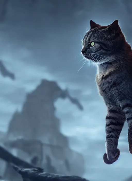 Prompt: a bipedal cat with a sword in elden ring, gameplay, 8k, hd