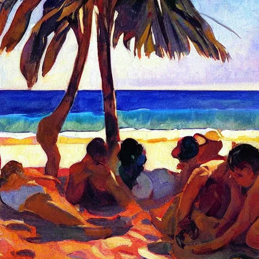 Prompt: painting, australian beach pattern, by eric frischl and joaquin sorolla