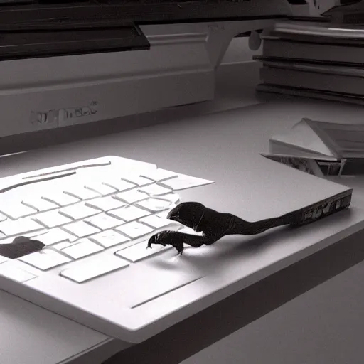 Image similar to photo of raptor invented computer, vray