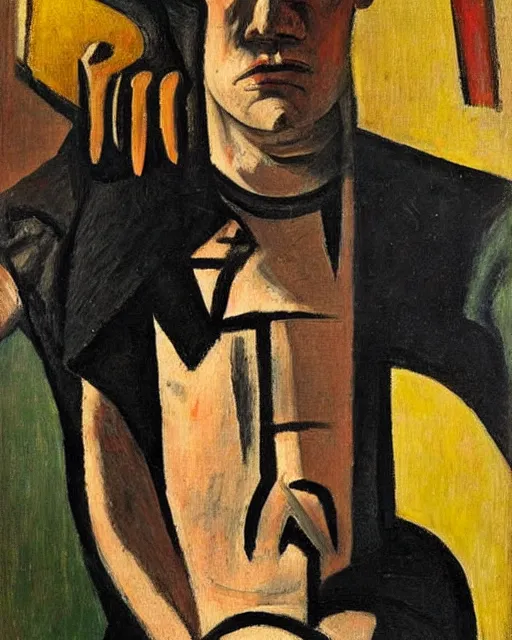 Prompt: Max Beckmann. Oil on canvas. Portrait of a demon.