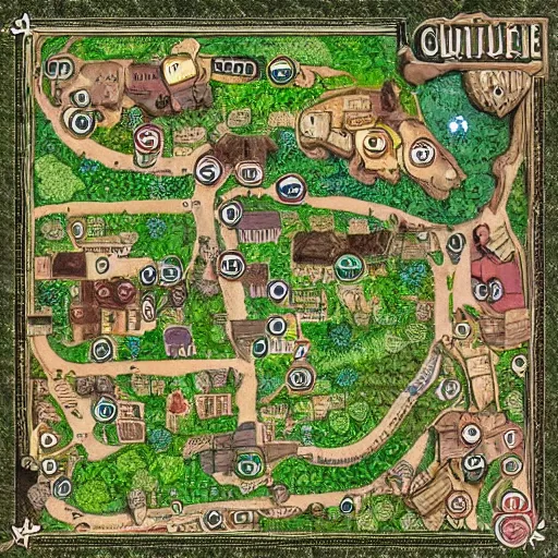 Prompt: clustered village map, detailed, dnd, unlabeled