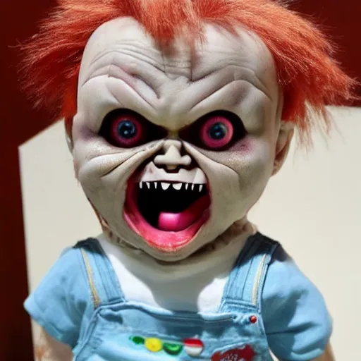 Prompt: screaming chucky doll made of ice cream