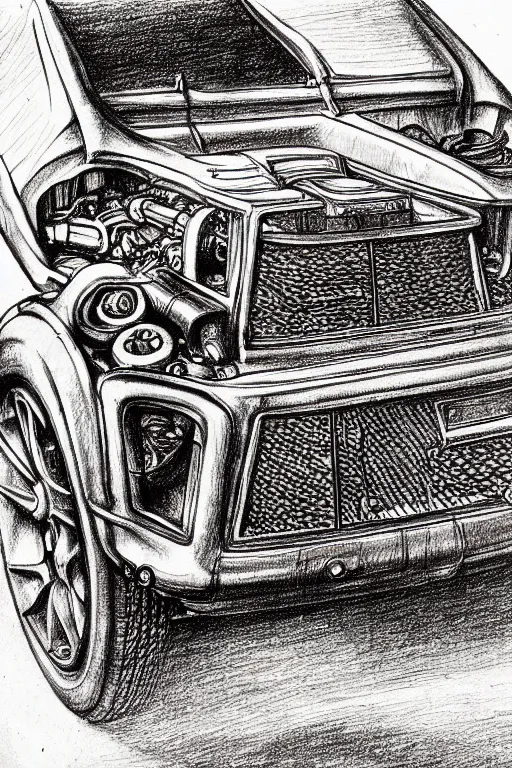 Prompt: highly detailed drawing of a car by albrecht durer