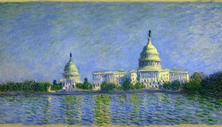 Image similar to United States Capitol Building, illustrated by Claude Monet, very detailed