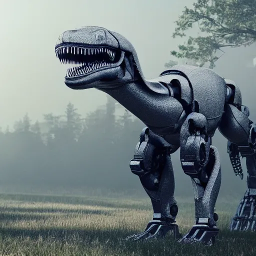 Image similar to a robot t-rex made by aliens, octane render