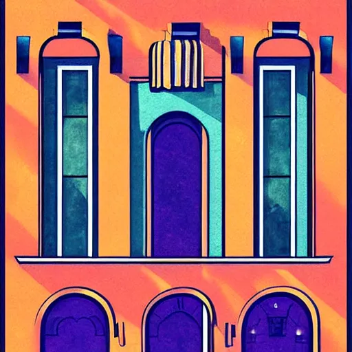 Prompt: a painting beautiful window open front view, art deco, digital illustration, colorful architectural drawing, watercolor painting, behance contest winner, vintage, native art, trend in behance hd, 2 d game art, detailed painting