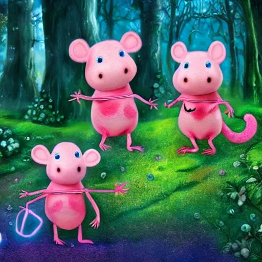 Image similar to beautiful digital painting of Clangers british characters standing in a magical forest