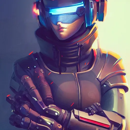 Image similar to stylized cybernetic ninja - cyberpunk girl, wearing techwear and armor, weoponary, complementary colors, highly detailed, artstation, overwatch, concept art, smooth, sharp focus, illustration, art by artgerm, by greg rutkowski, by jeremy mann, by francoise nielly, oil painting