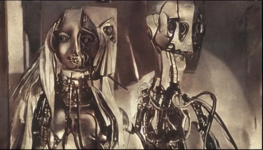 Image similar to colorized Fritz Lang movie about a beautiful robot woman